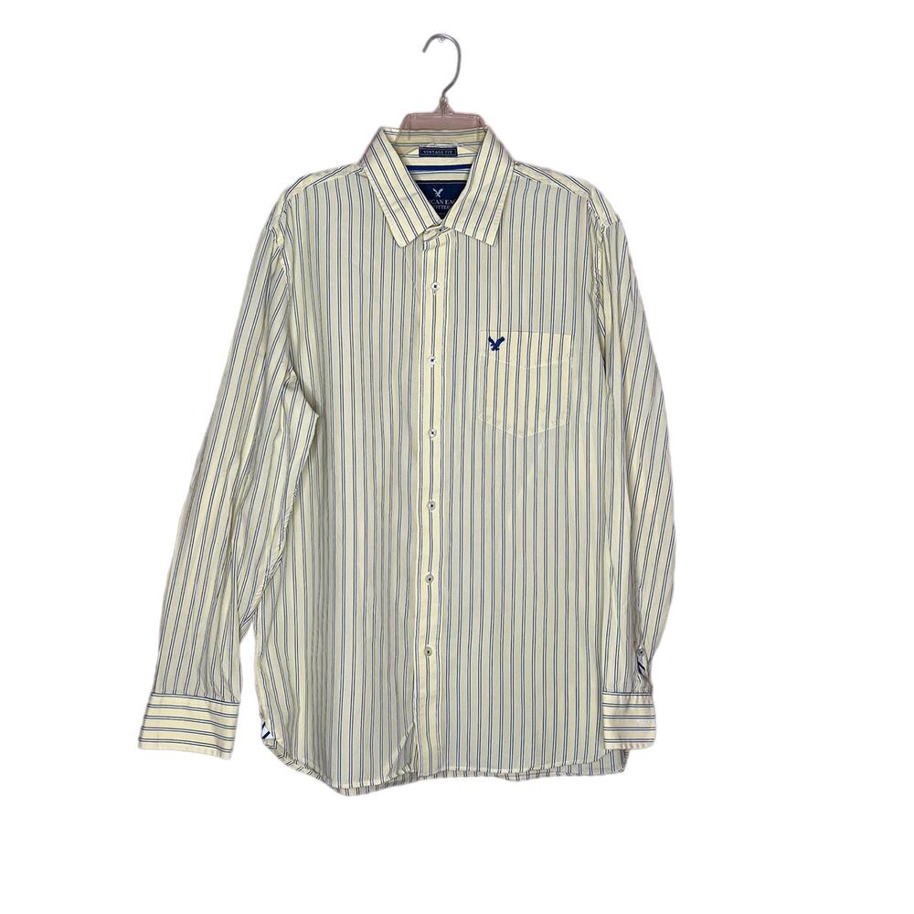 American eagle button down shirt Sz XL striped long sleeve yellow blue go big